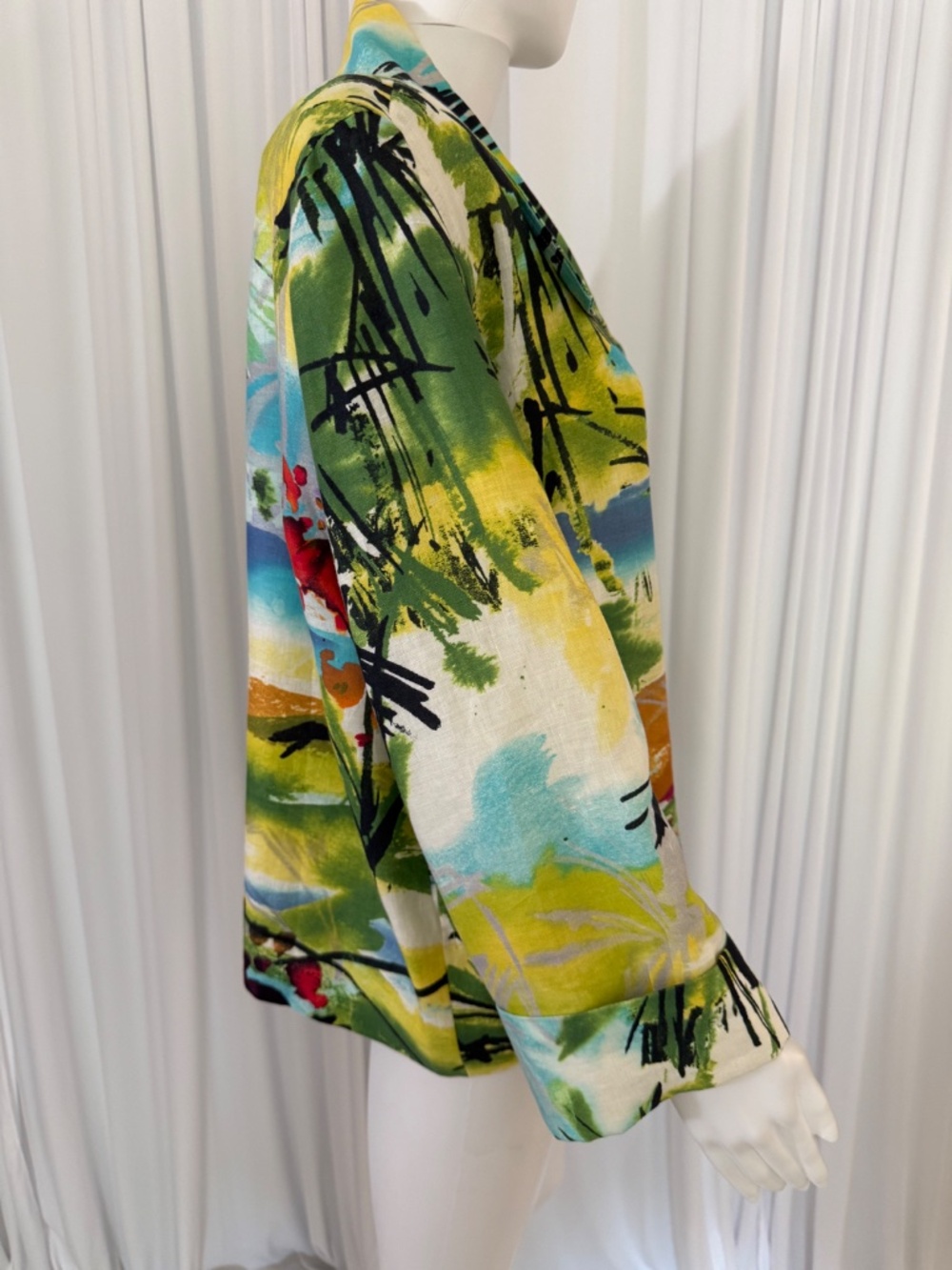 Caroline Rose Linen Jacket L Made USA Abstract Art Print Lined Designer Blazer - Picture 3 of 16